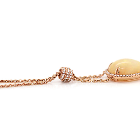 6.91ct Pear Cabochon Opal and Diamond Cluster 18ct Rose Gold Necklace