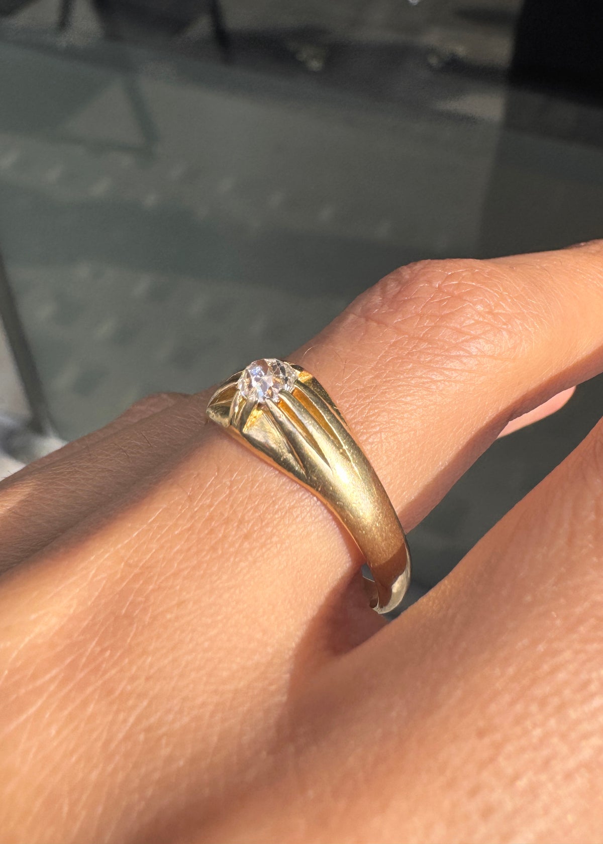 Antique Old Mine Cut Diamond and 18 Carat Yellow Gold Gents Ring