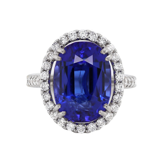 12.90 Carat Oval Tanzanite and Diamond Cocktail Ring