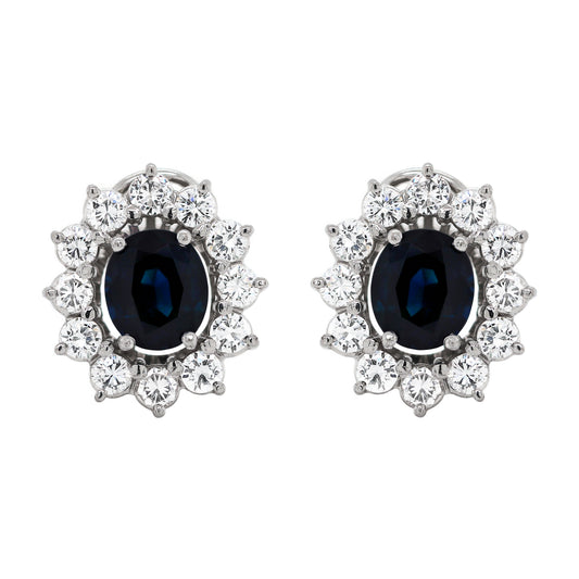 Sapphire and Diamond Cluster 18 Carat White Gold Stud Earrings
