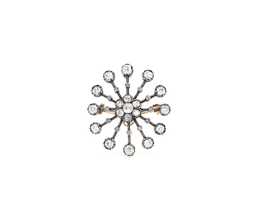 Antique Old Mine Cut Diamond Silver on Gold Brooch and Pendant, Circa 1880