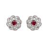 Ruby and Diamond 18 Carat White Gold Floral Earrings and Necklace Set