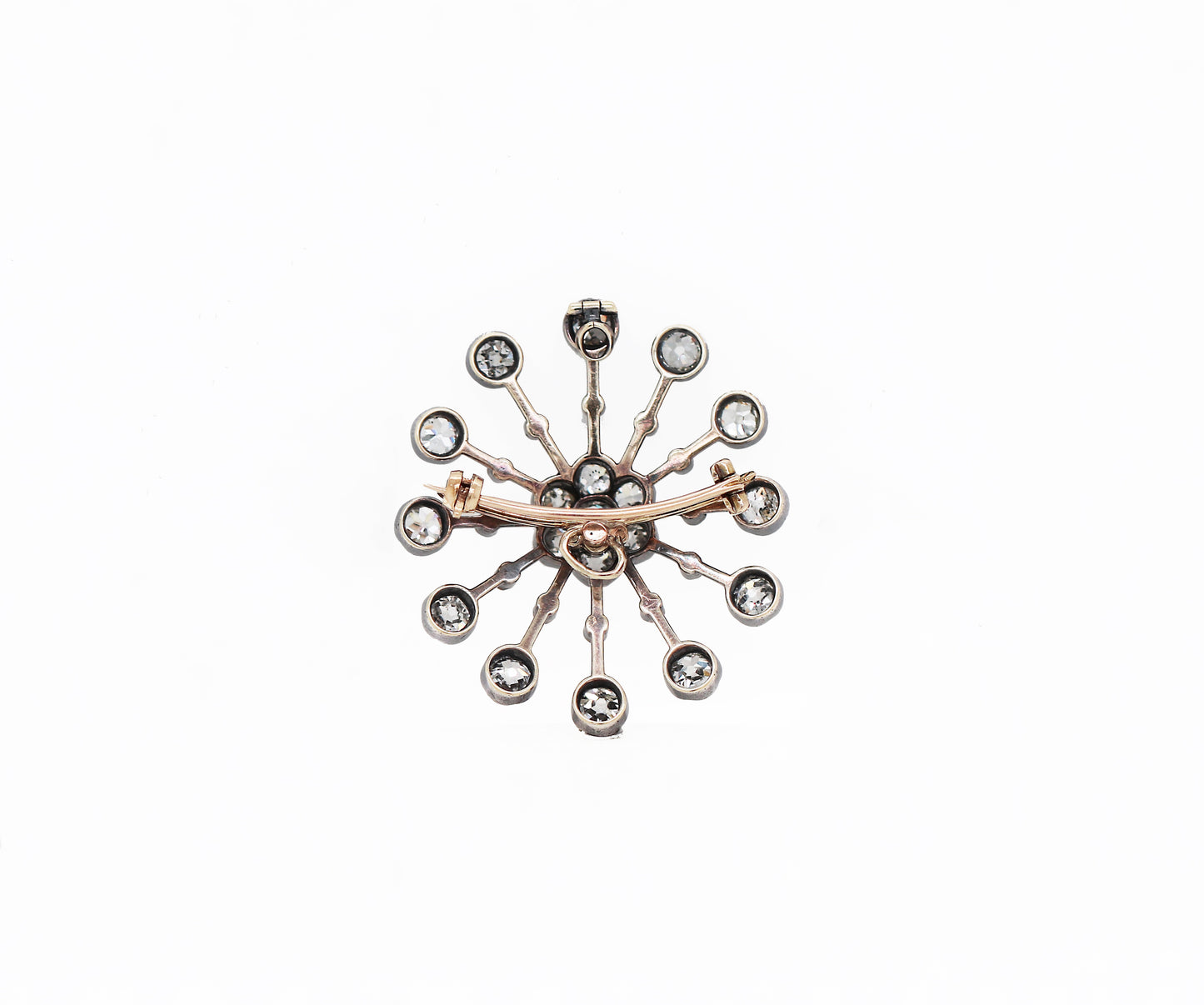 Antique Old Mine Cut Diamond Silver on Gold Brooch and Pendant, Circa 1880