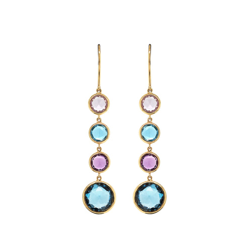 Mappin & Webb 18 Carat Yellow Gold Blue Topaz and Amethyst Drop Earrings