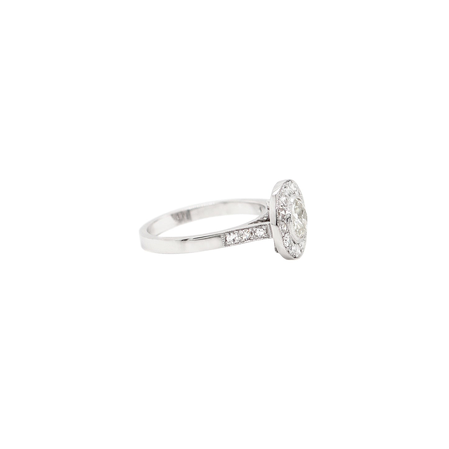 Vintage Inspired Round Old Cut Diamond 18 Carat White Gold Cluster Ring