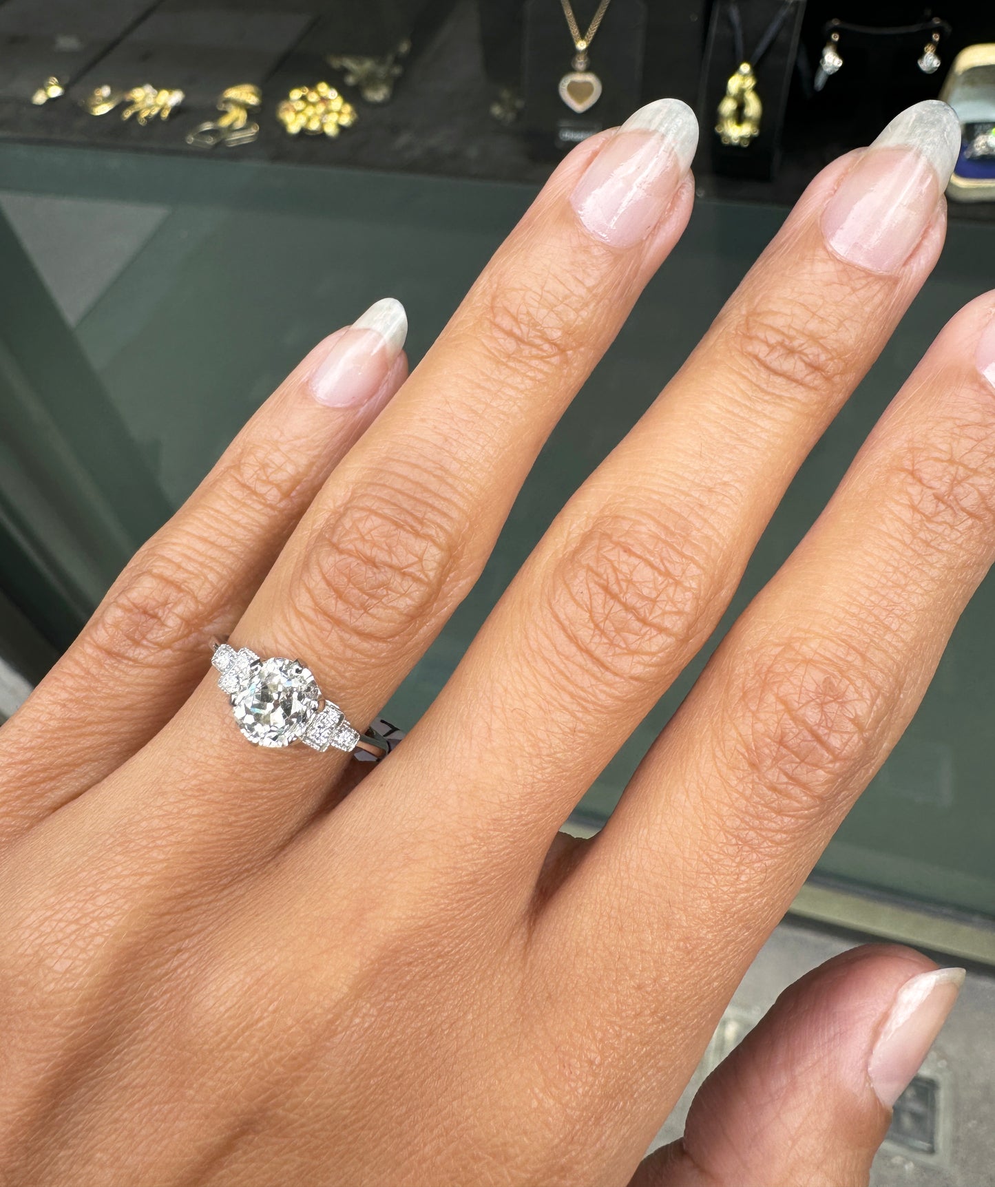 1.30ct Old Mine Cut Diamond and Platinum Engagement Ring