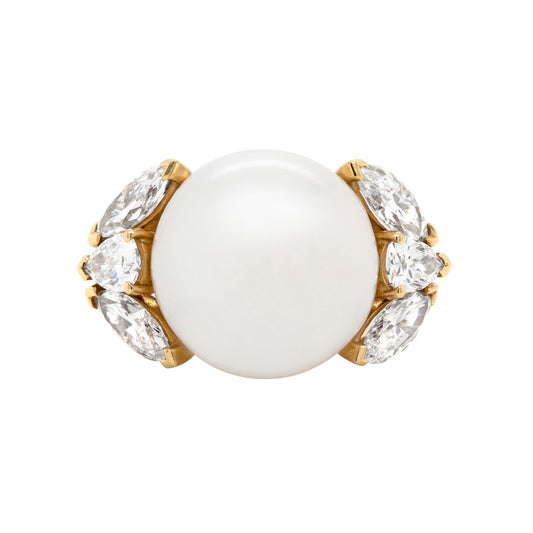 South Sea Pearl and Diamond 18 Carat Yellow Gold Cocktail Ring