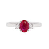 Natural Unheated Oval Ruby and Diamond 18 Carat Gold Three Stone Engagement Ring