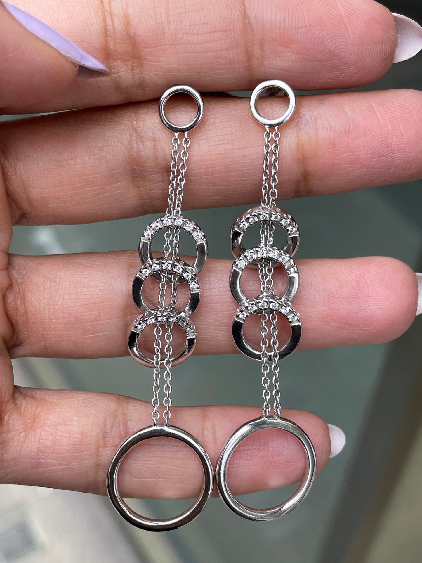 Diamond 18 Carat White Gold Chain Circle Drop Earrings