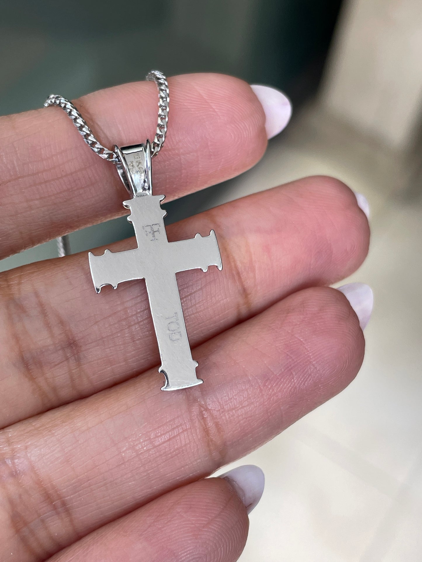 Theo Fennell 18 Carat White Gold Small Tod Cross Pendant and Chain