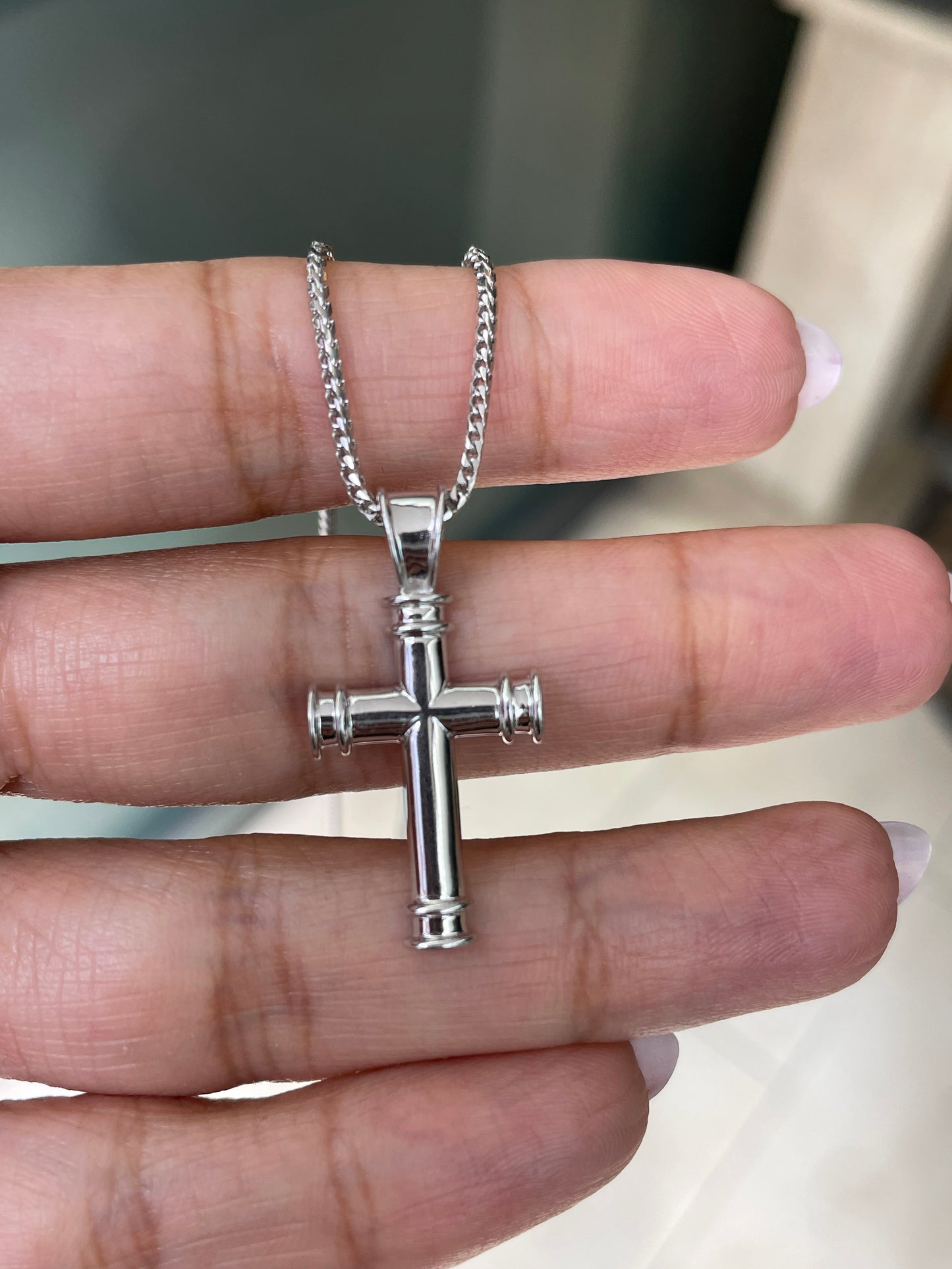 Theo Fennell 18 Carat White Gold Small Tod Cross Pendant and Chain