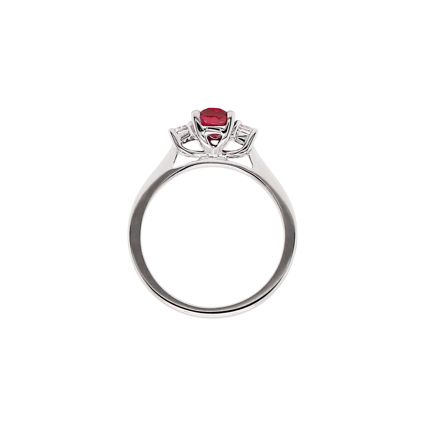 Natural Unheated Oval Ruby and Diamond 18 Carat Gold Three Stone Engagement Ring