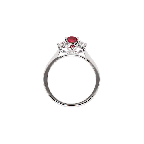 Natural Unheated Oval Ruby and Diamond 18 Carat Gold Three Stone Engagement Ring