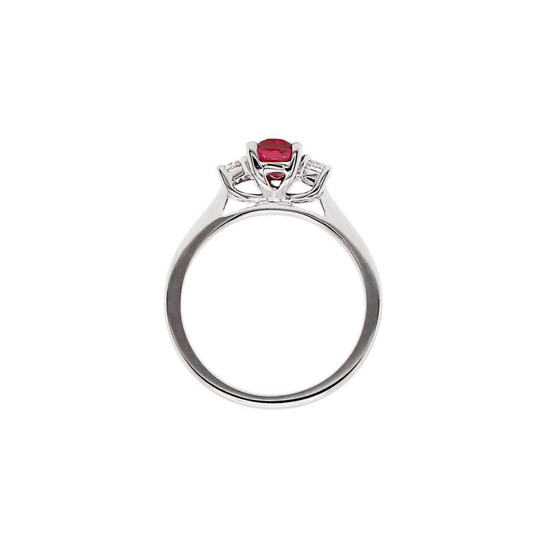 Natural Unheated Oval Ruby and Diamond 18 Carat Gold Three Stone Engagement Ring