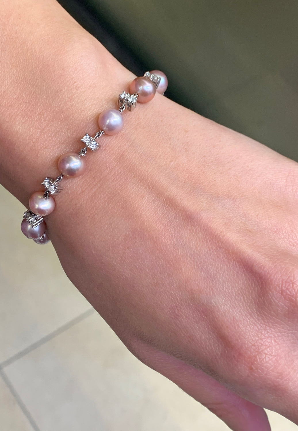 Freshwater Pearl and Diamond 18 Carat White Gold Bracelet