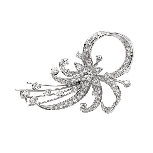 Vintage Old Cut Diamond Platinum Spray Brooch, Circa 1950s
