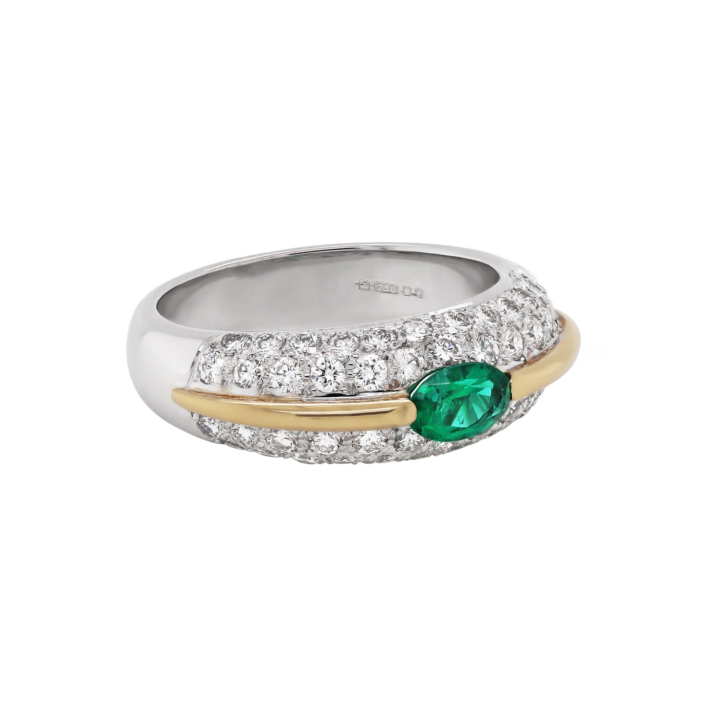 Emerald and Diamond Bombé Cluster 18 Carat Gold Dress Ring