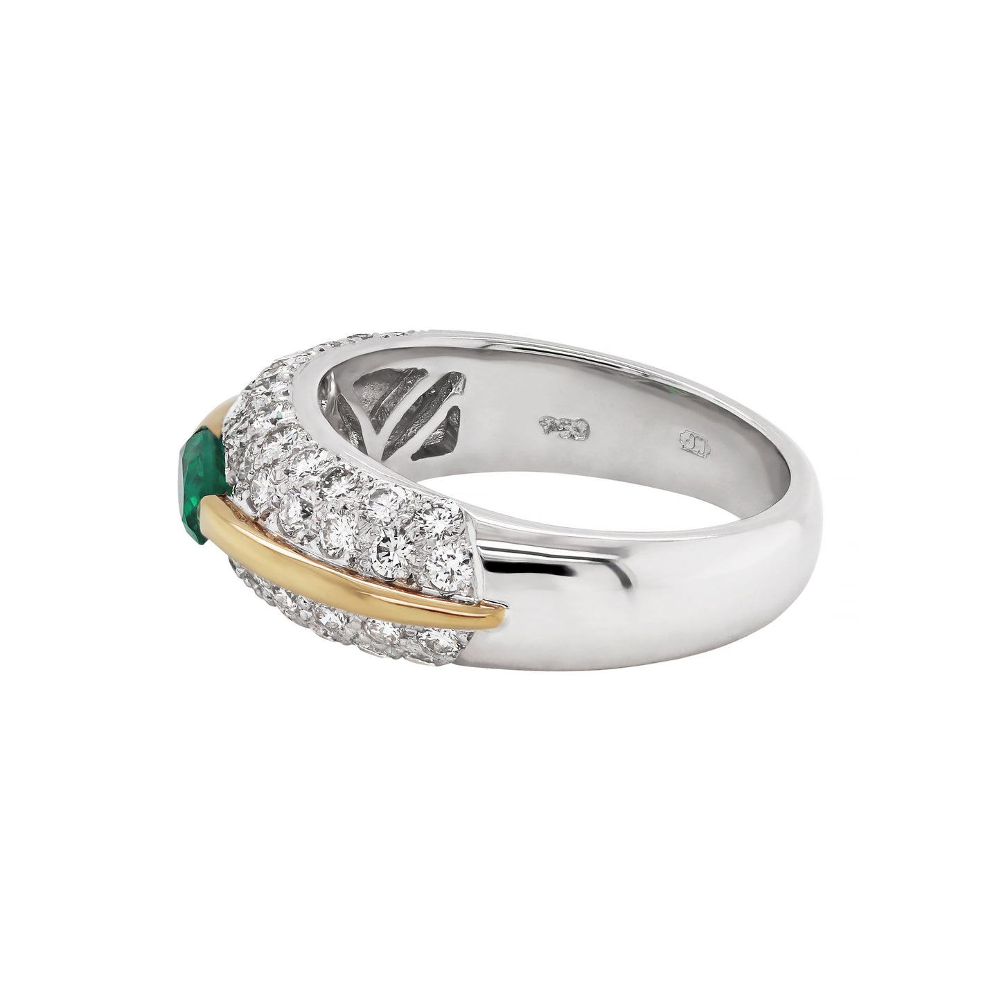 Emerald and Diamond Bombé Cluster 18 Carat Gold Dress Ring
