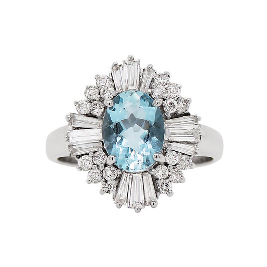 1.29ct Aquamarine and Diamond 18 Carat White Gold Ballerina Cluster Ring