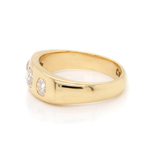 antique gents ring, dating from 1919, features three old mine cut diamonds with a total carat weight of 1.04 carats - side view