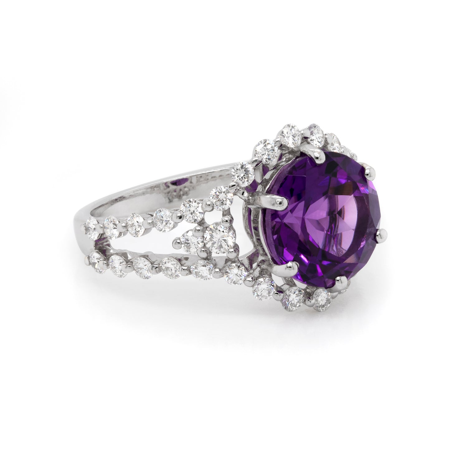Amethyst and Diamond 18 Carat White Gold Cluster Ring