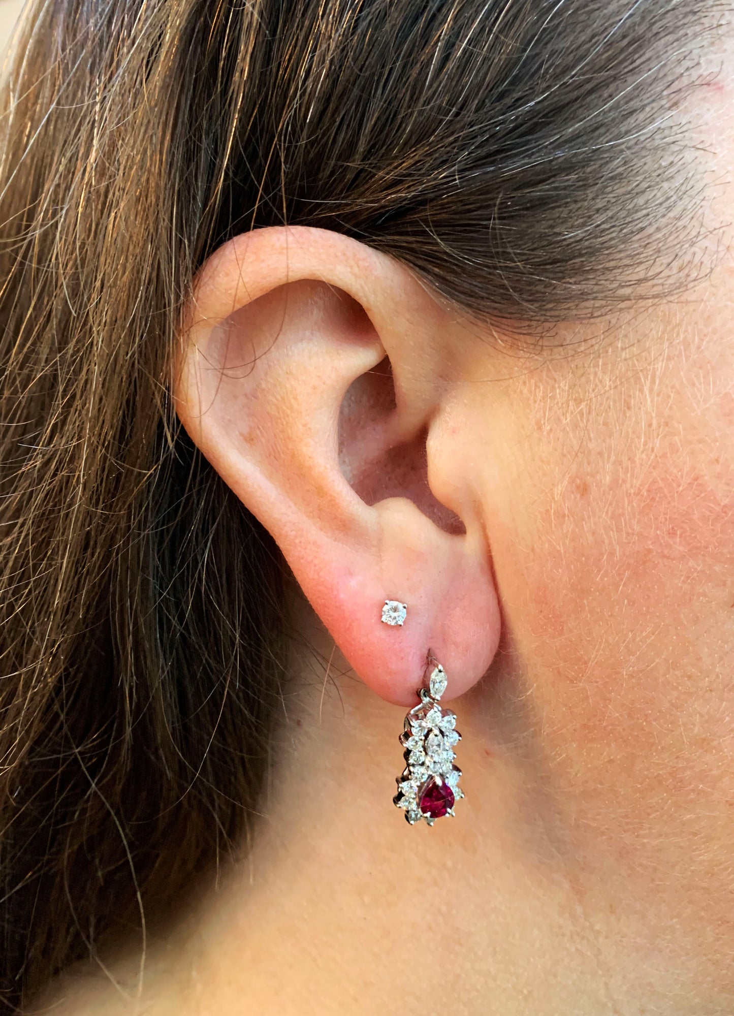 Ruby and Diamond 18 Carat White Gold Cluster Earrings