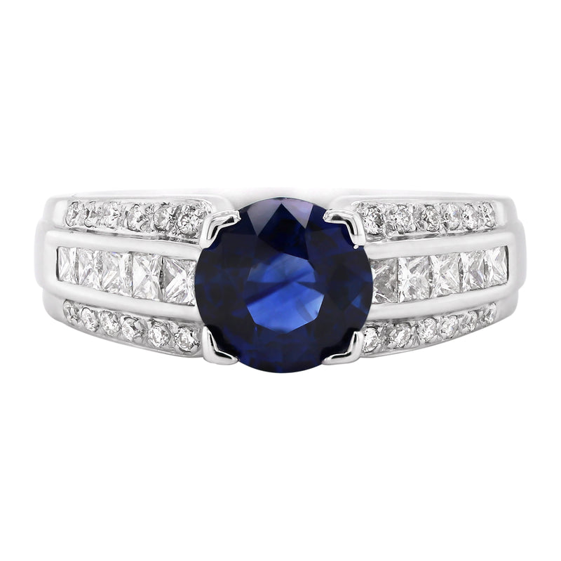 1.81 Carat Sapphire and Diamond 18 Carat White Gold Engagement Ring