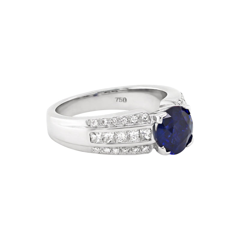 1.81 Carat Sapphire and Diamond 18 Carat White Gold Engagement Ring
