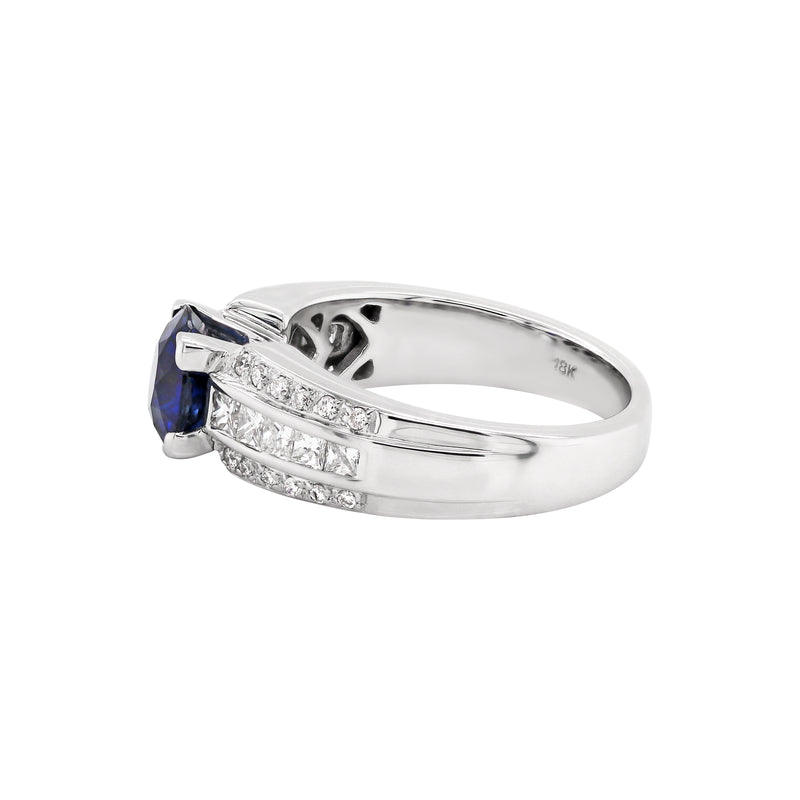 1.81 Carat Sapphire and Diamond 18 Carat White Gold Engagement Ring