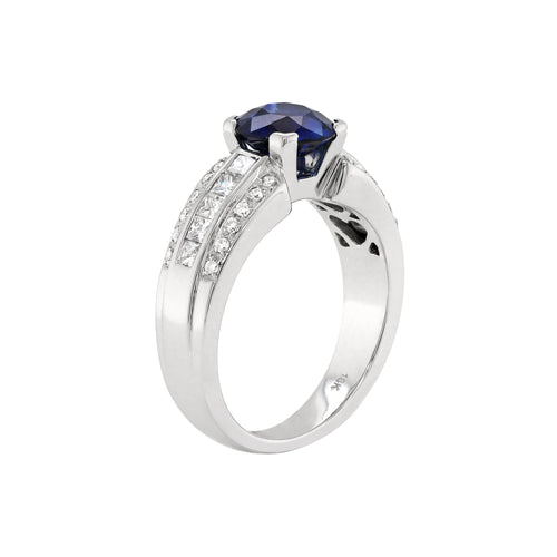 1.81 Carat Sapphire and Diamond 18 Carat White Gold Engagement Ring