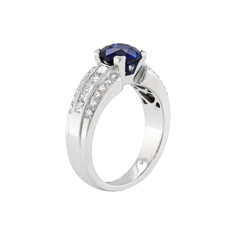 1.81 Carat Sapphire and Diamond 18 Carat White Gold Engagement Ring