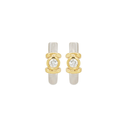 Diamond 18 Carat White and Yellow Gold Half-Hoop Earrings