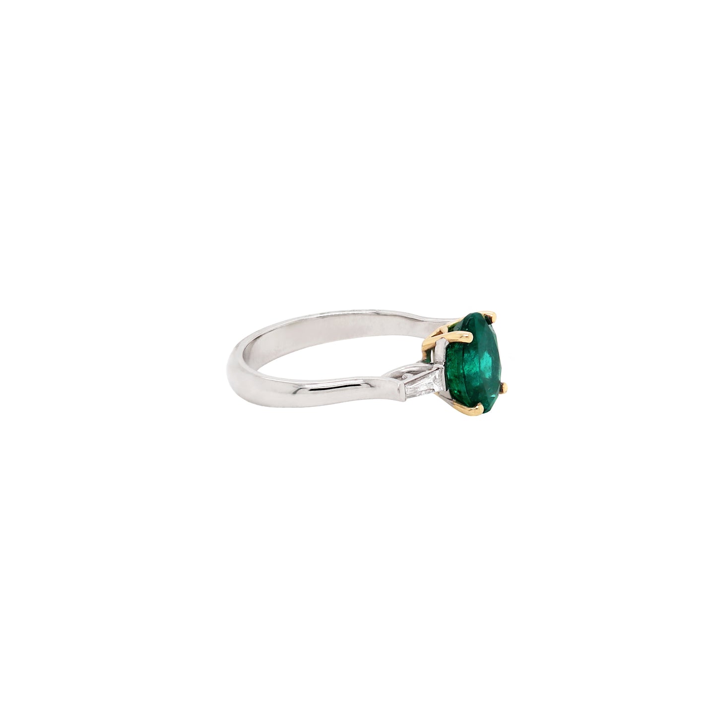 1.77 Carat Oval Emerald and Diamond platinum and 18 Carat Gold Engagement Ring