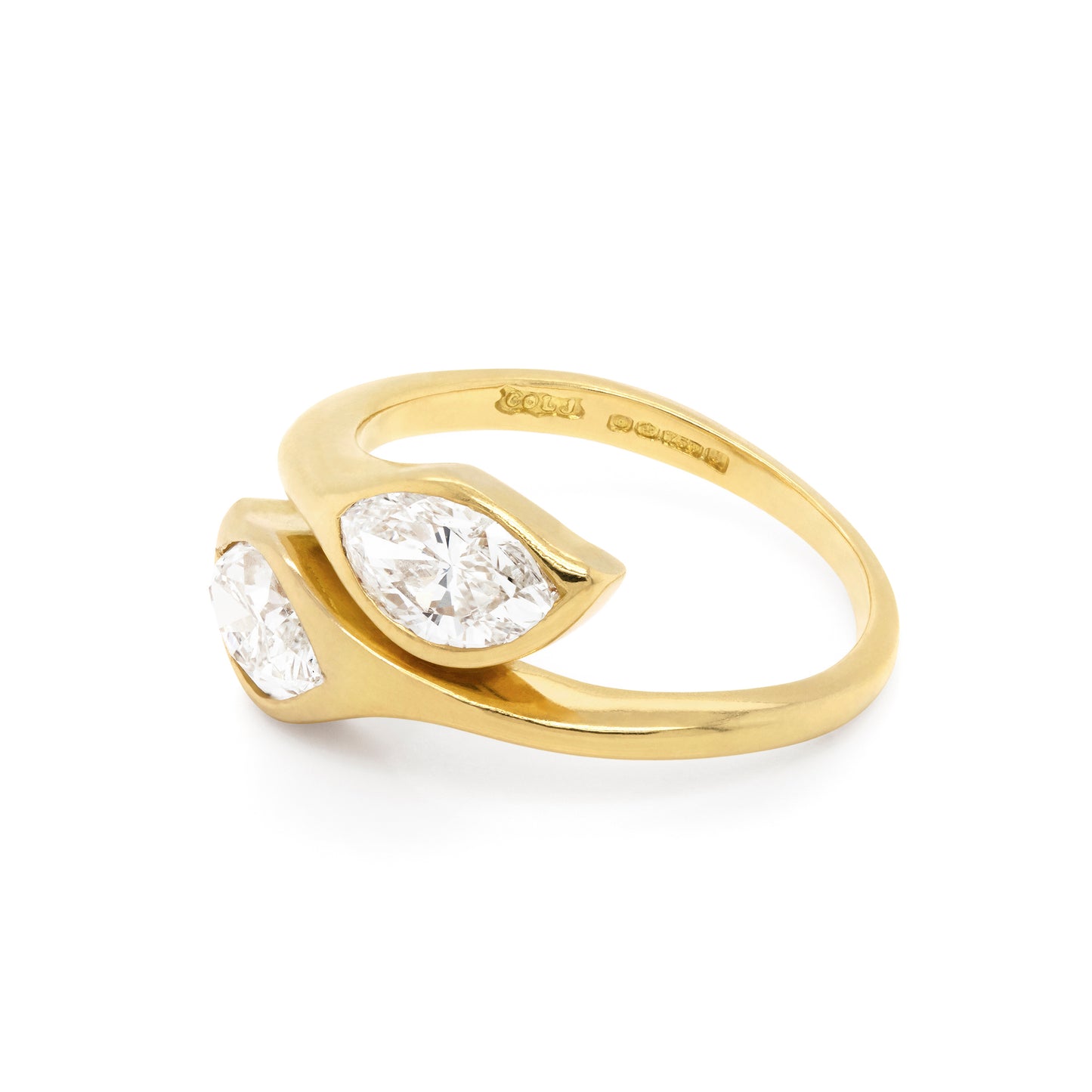 Marquise Diamond Two-Stone Twist 18 Carat Yellow Gold Ring
