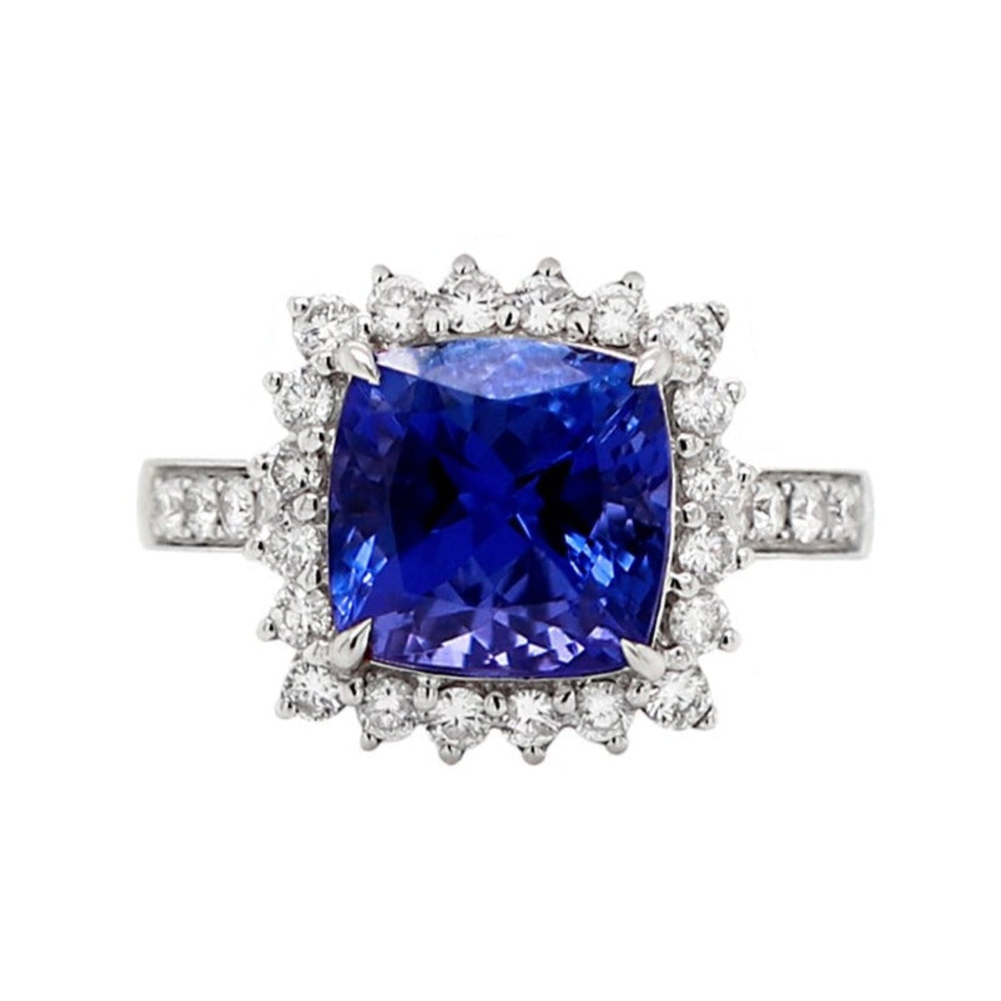 4.20 Carat Cushion Tanzanite and Diamond 18 Carat White Gold Ring