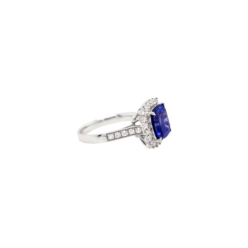 4.20 Carat Cushion Tanzanite and Diamond 18 Carat White Gold Ring