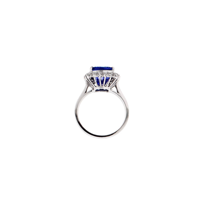 4.20 Carat Cushion Tanzanite and Diamond 18 Carat White Gold Ring