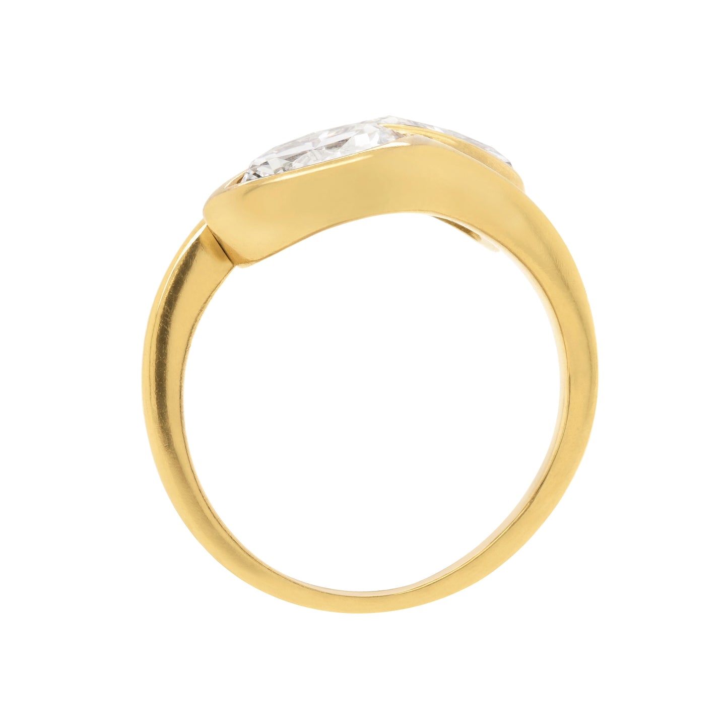 Marquise Diamond Two-Stone Twist 18 Carat Yellow Gold Ring