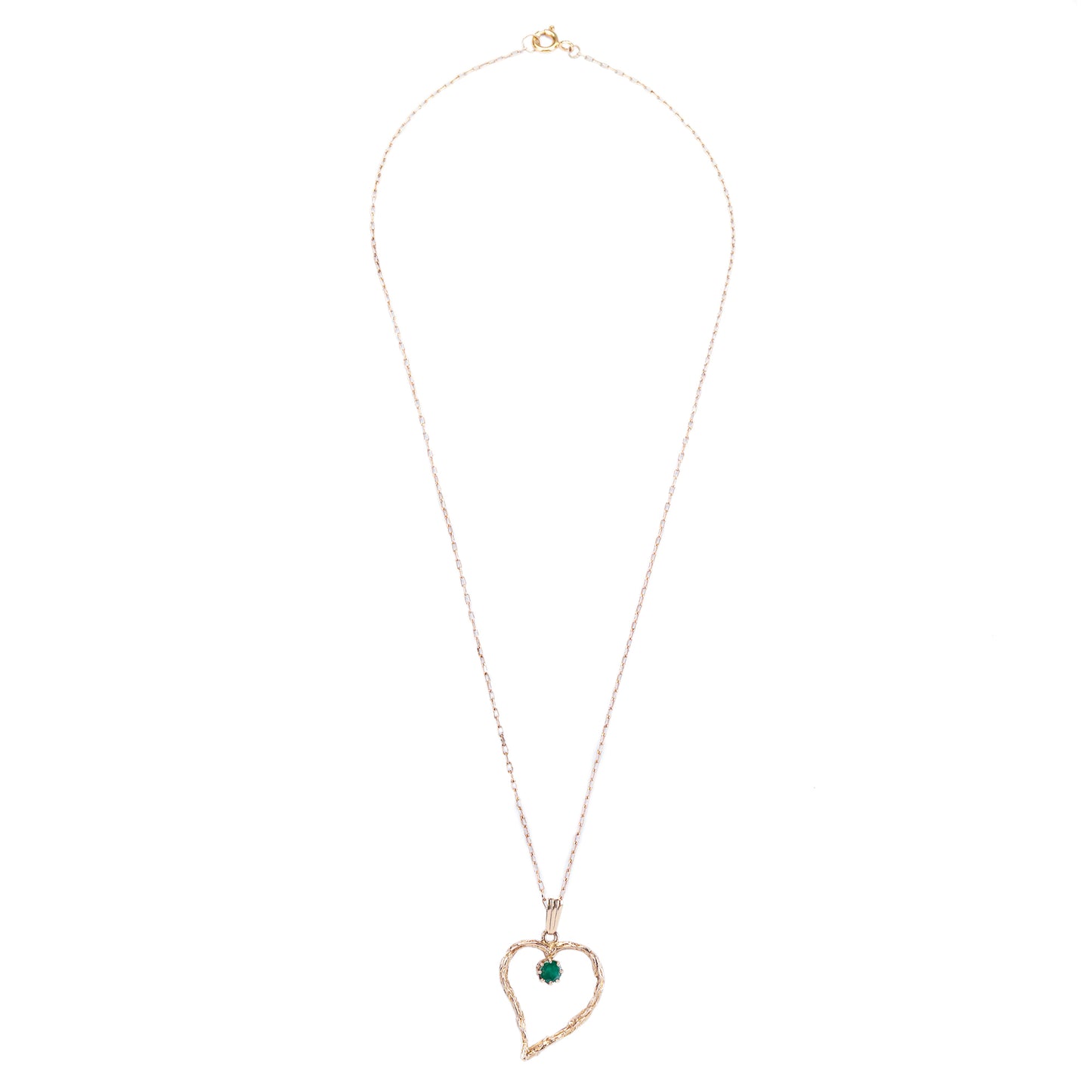 Vintage Emerald & 9 Carat Yellow Gold Open Work Heart Shape Pendant and Chain
