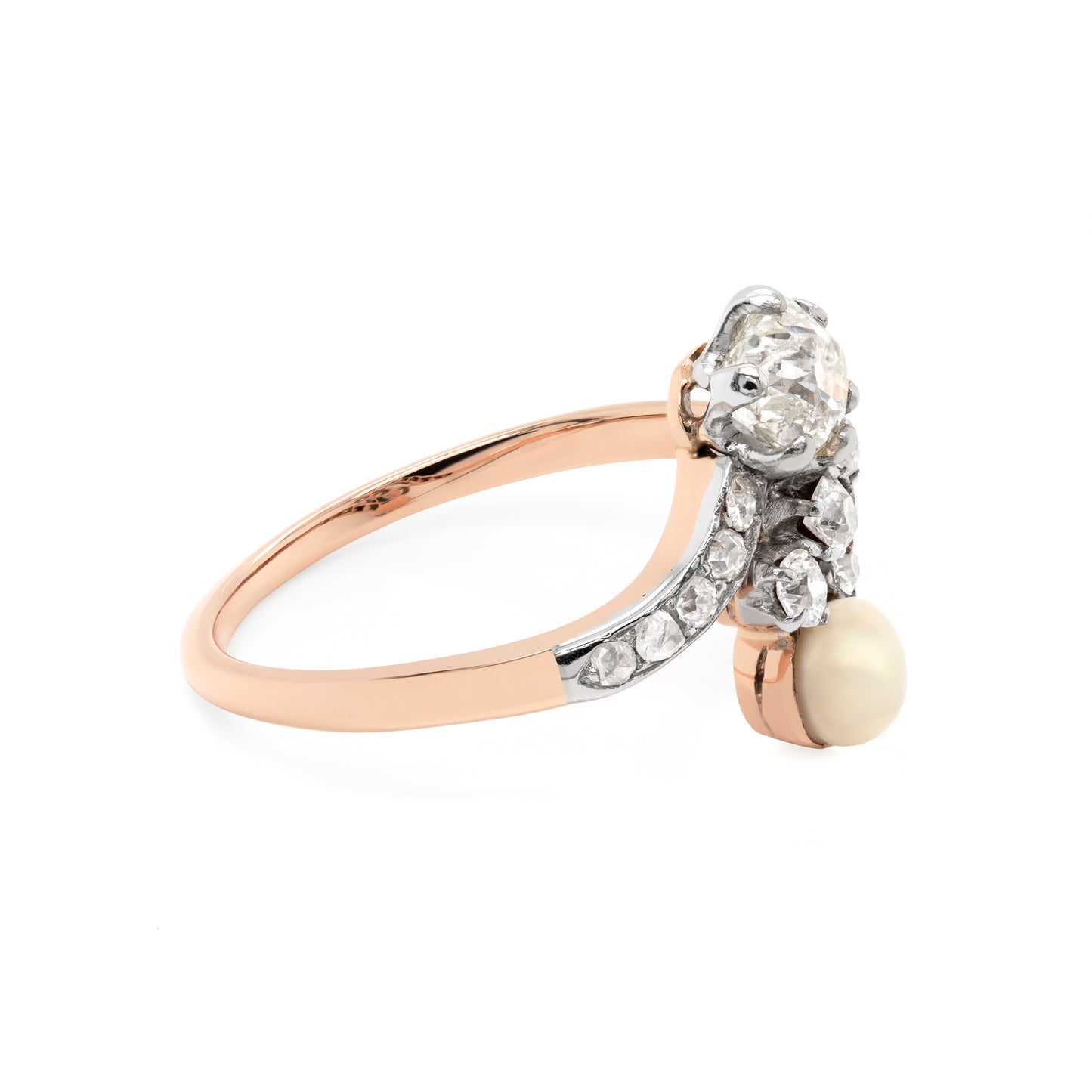 Pearl and Diamond Toi et Moi 18ct Gold and Platinum Engagement Ring, c.1910