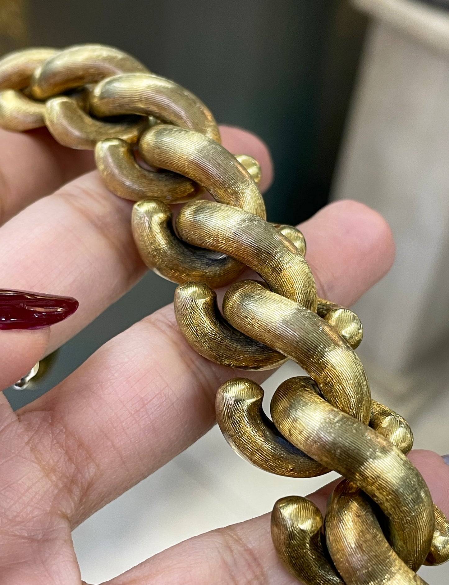 Vintage Chunky Hook Link 14 Carat Yellow Gold Bracelet, Circa 1960's