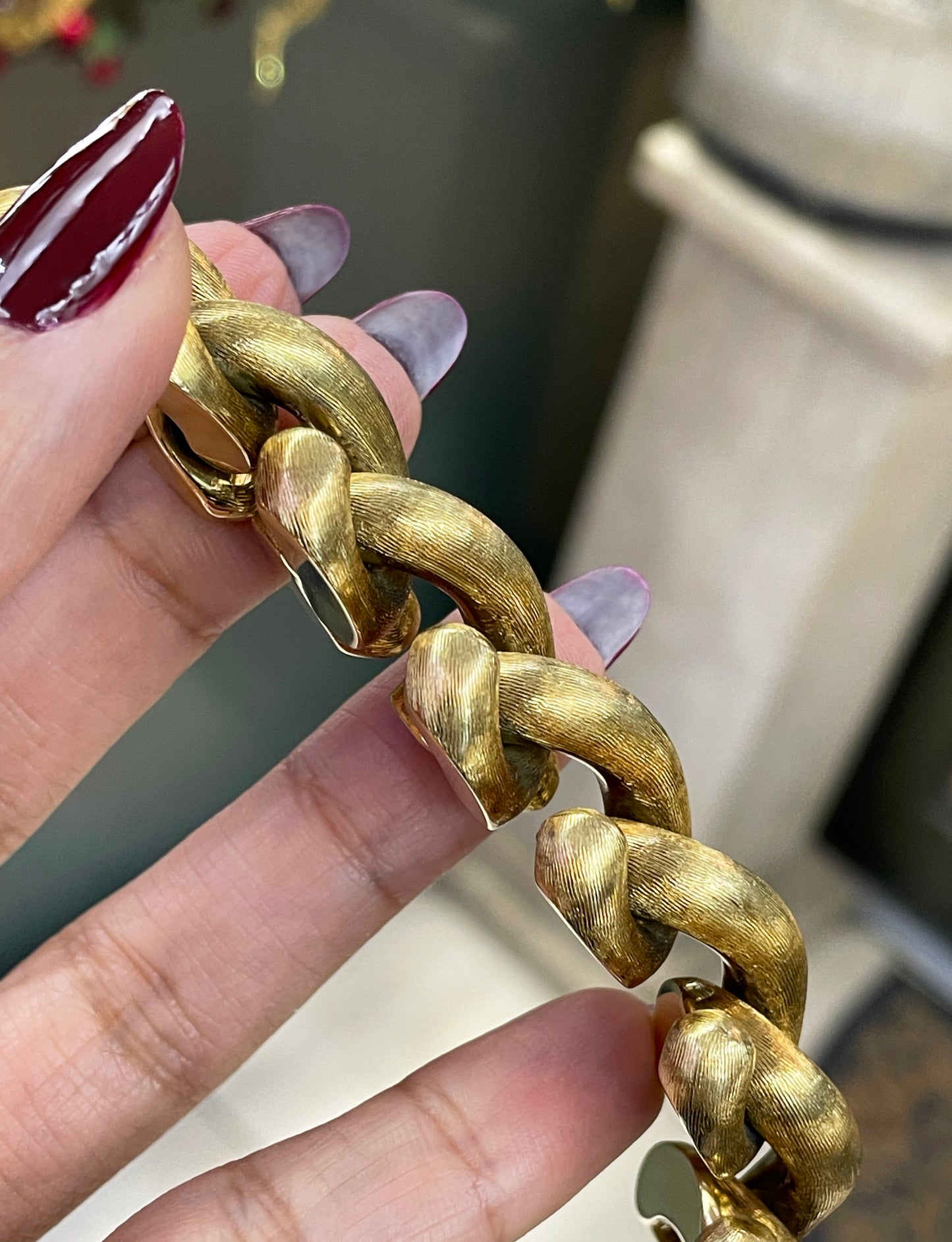 Vintage Chunky Hook Link 14 Carat Yellow Gold Bracelet, Circa 1960's