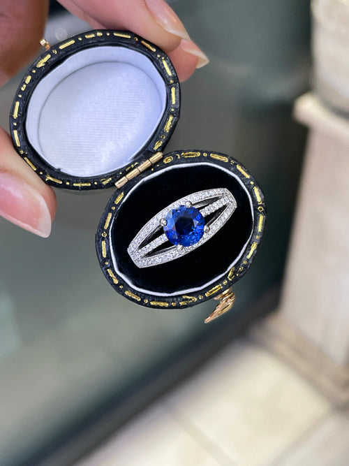 1.42ct Sapphire and Diamond 18 Carat White Gold Engagement Ring