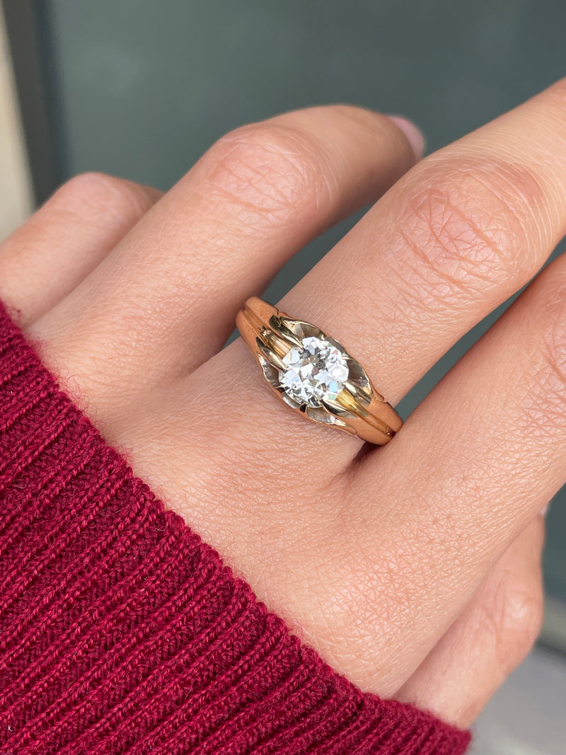 Antique 18 Carat Yellow Gold Old Mine Cut Diamond Gents Ring