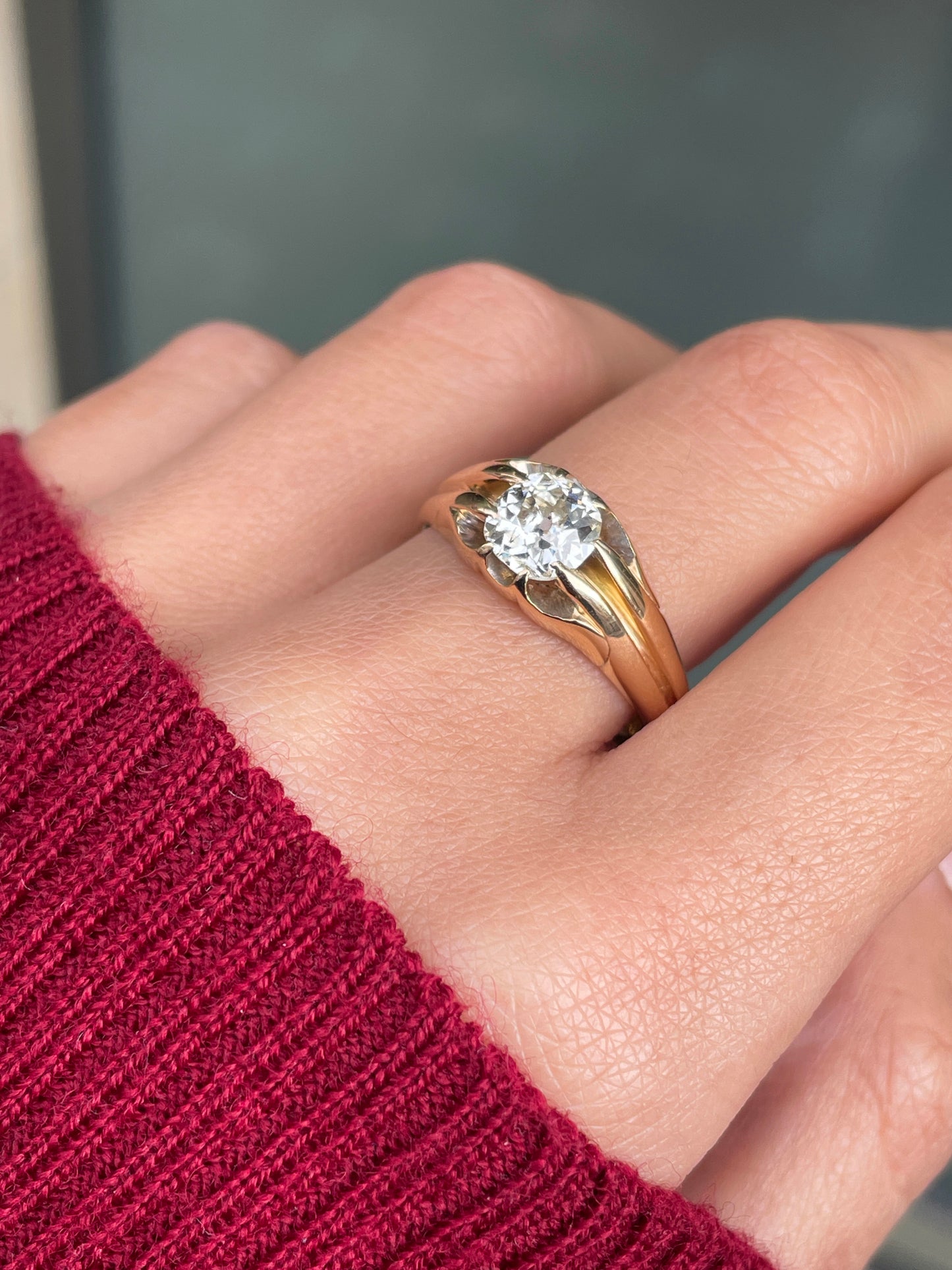 Antique 18 Carat Yellow Gold Old Mine Cut Diamond Gents Ring