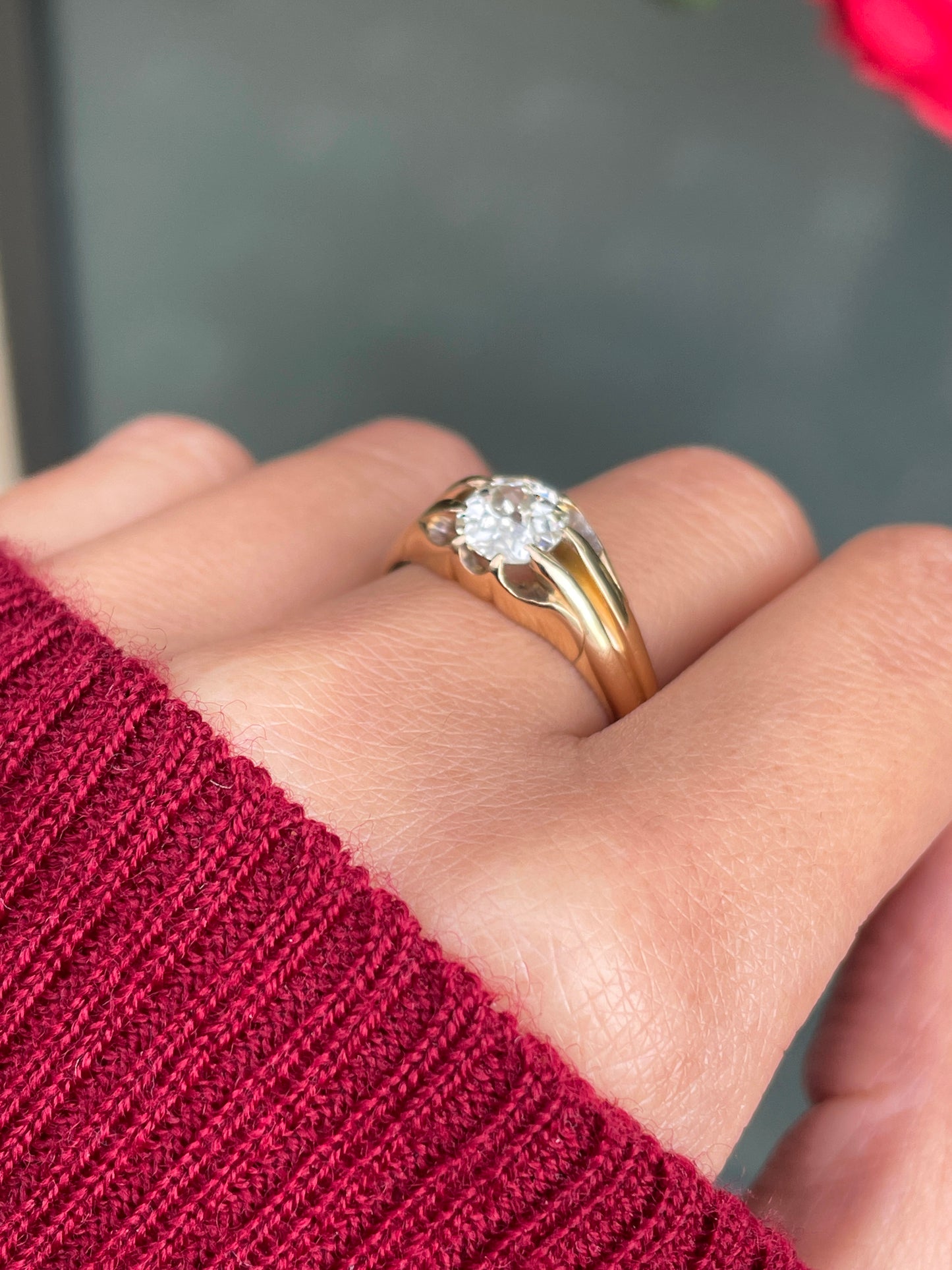 Antique 18 Carat Yellow Gold Old Mine Cut Diamond Gents Ring