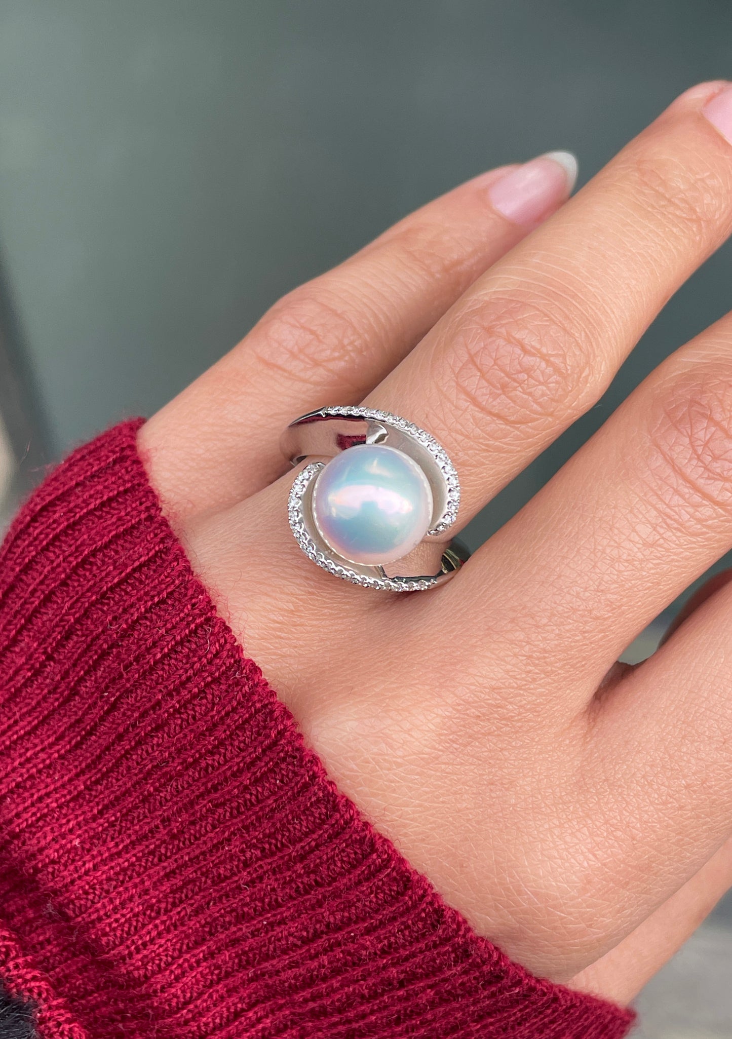 Pearl and Diamond 18 Carat White Gold Crossover Cocktail Ring