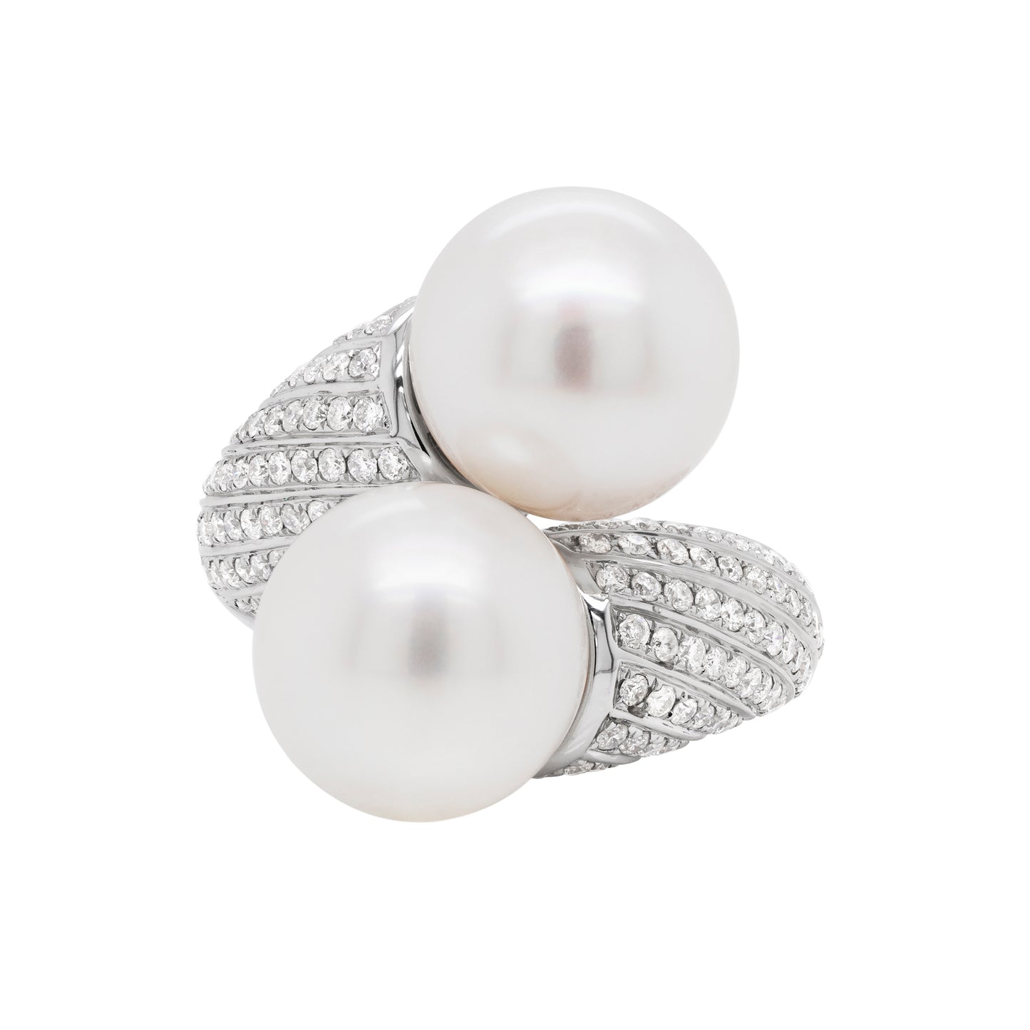 Pearl and Diamond 18 Carat white Gold Crossover Cocktail Ring
