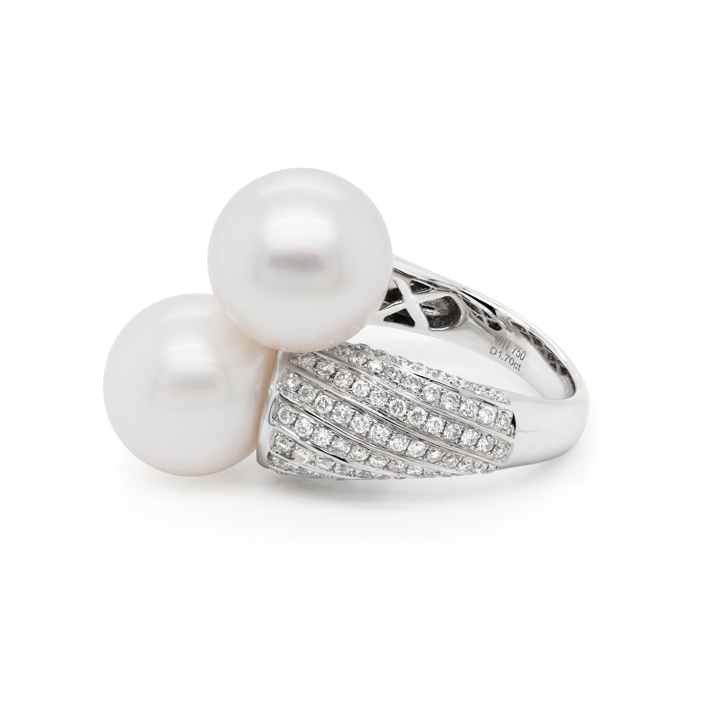 Pearl and Diamond 18 Carat white Gold Crossover Cocktail Ring