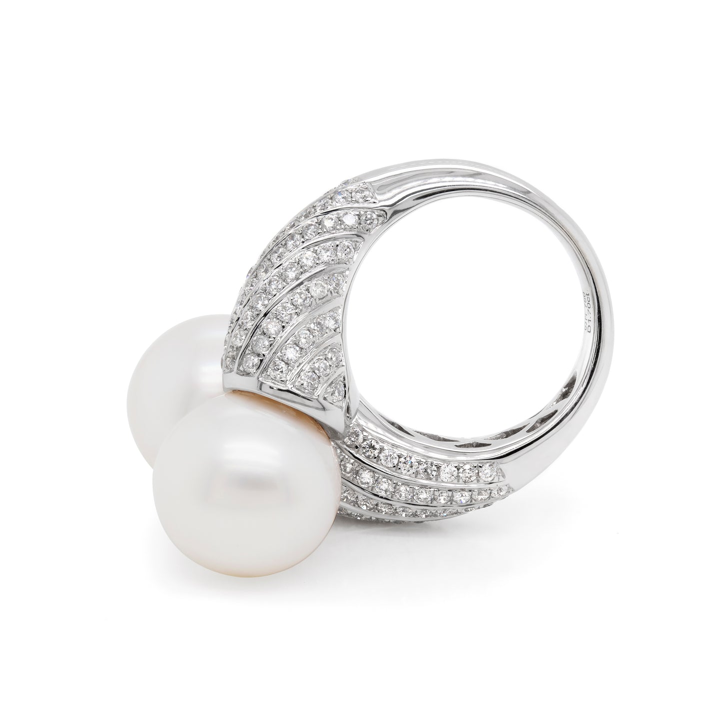 Pearl and Diamond 18 Carat white Gold Crossover Cocktail Ring
